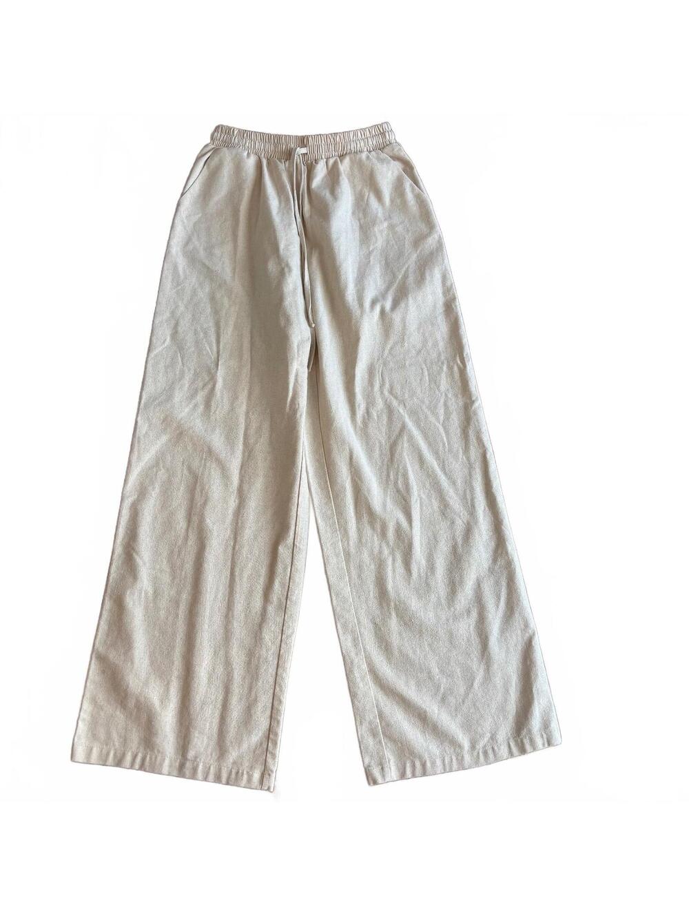 Commense Cream Wide Leg Linen-Blend Pants Size S